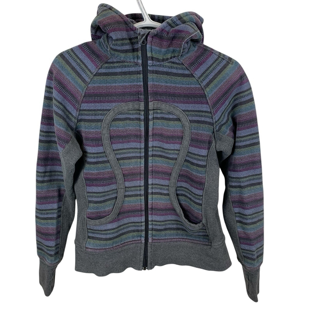 Rare Lululemon Women's 6 Multicolor Coal Poncho Stripe Scuba Hoodie Full Zip Y2K